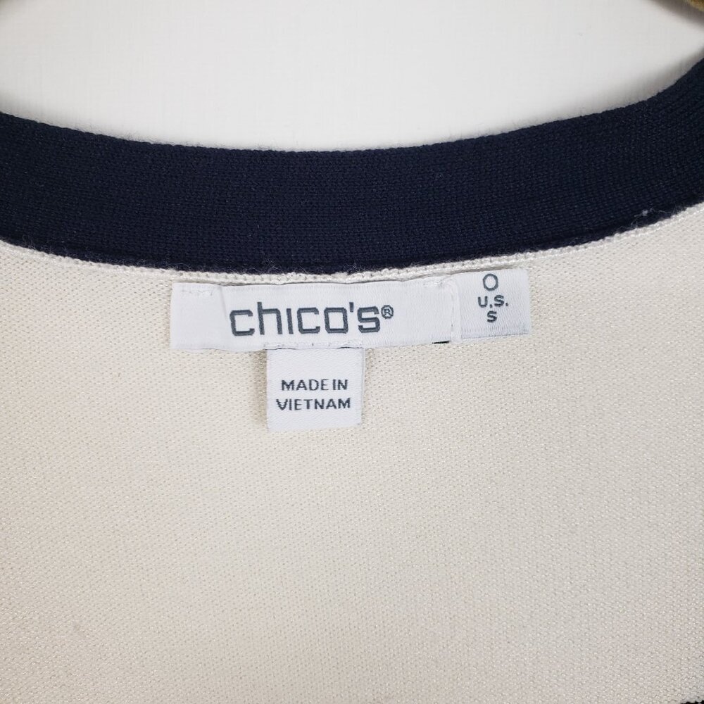 Chicos Mixed Stripe Cardigan Sweater Navy Cream V-Neck Size 0 US Size Small - Picture 4 of 7
